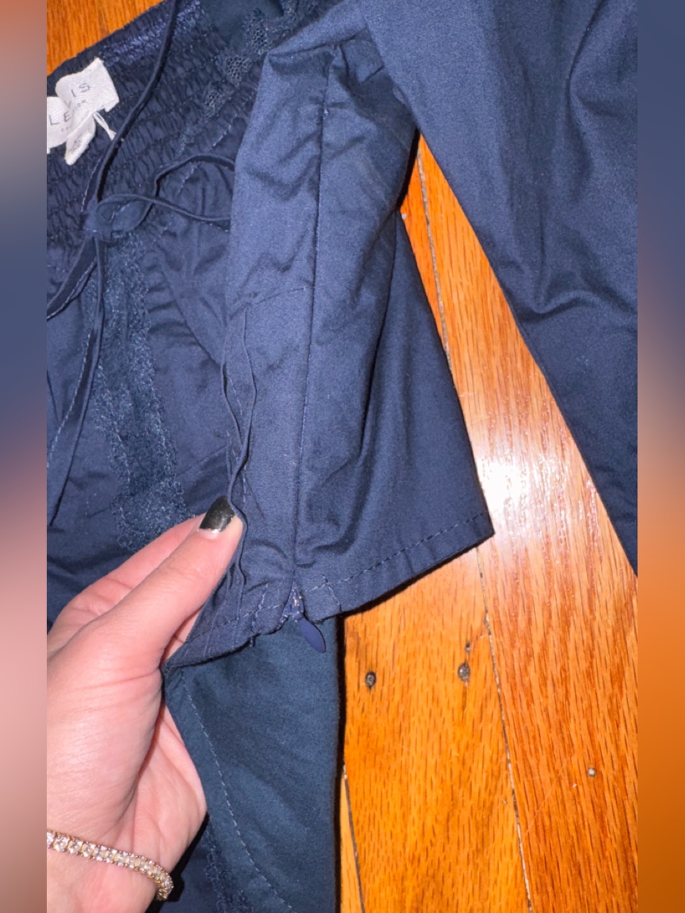 Le Lis navy Lace-Trim corset balloon sleeves - Picture 4 of 5